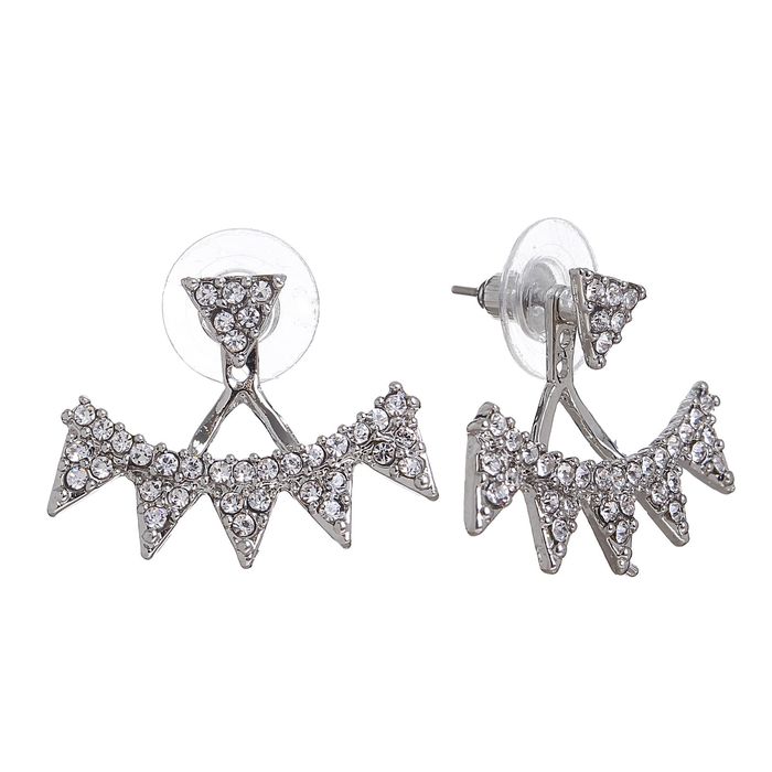 Серьги со стразами "Рок" шипы продольные, цвет белый в серебре