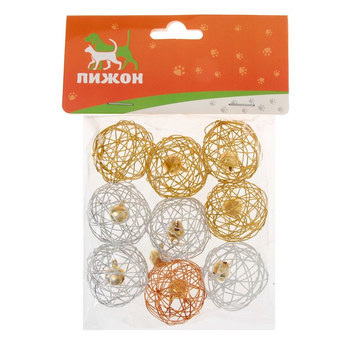 Шарик для кошек плетеный из металла с бубенчиком, 3 см, микс цветов