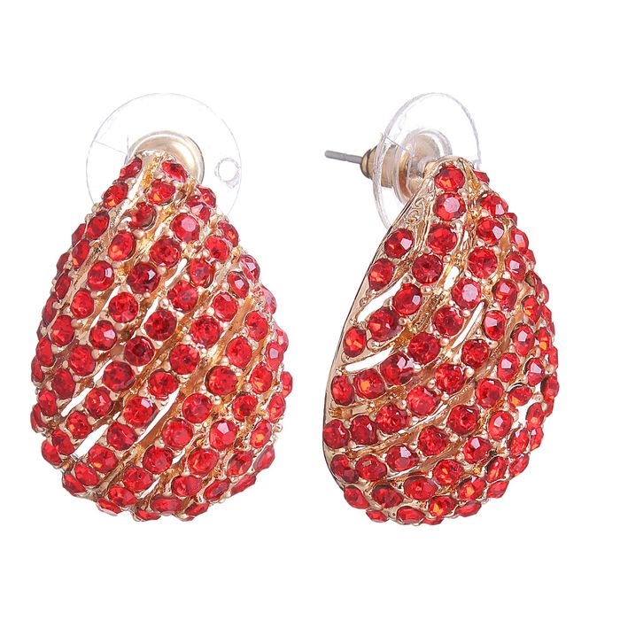 Серьги со стразами "Капля" полотно, цвет красный в золоте