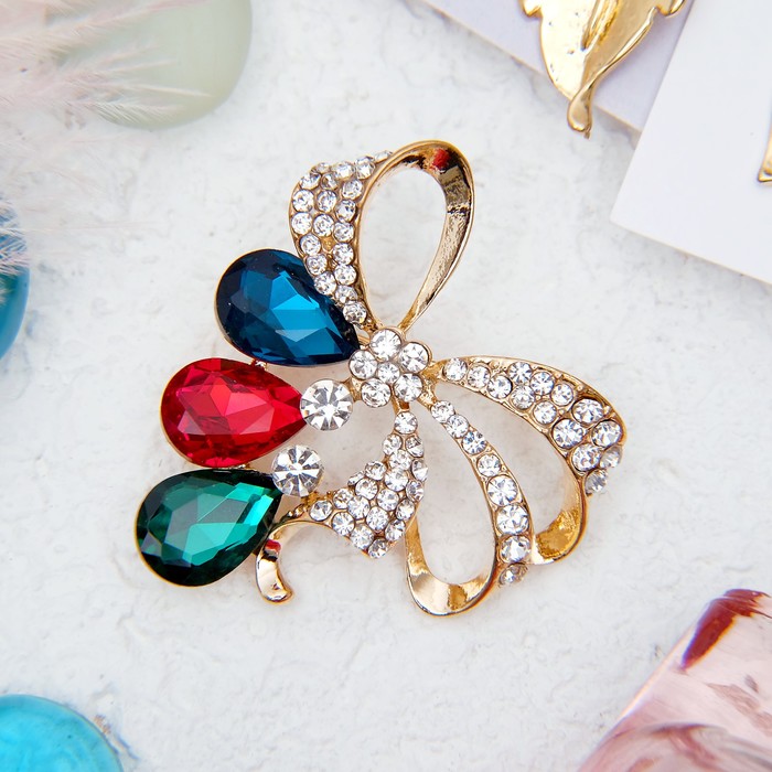 Брошь "Бантик", цветной в золоте