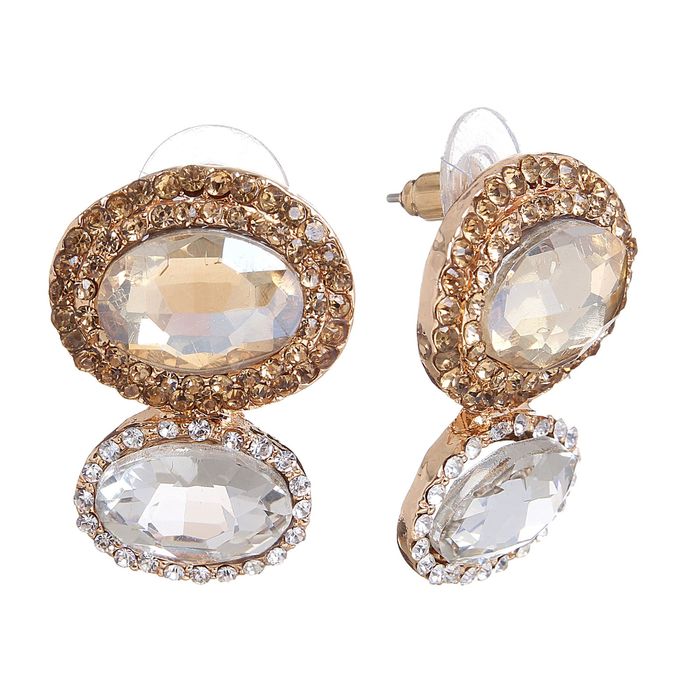 Серьги со стразами "Овалы", цвет бело-золотой