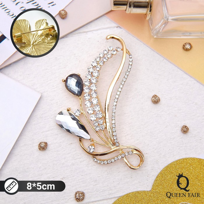 Брошь "Цветочные капли", цвет серо-белый в золоте