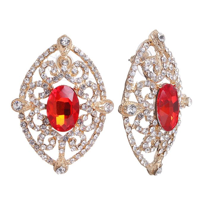 Серьги со стразами "Превосходство" эллипс, цвет красный в золоте