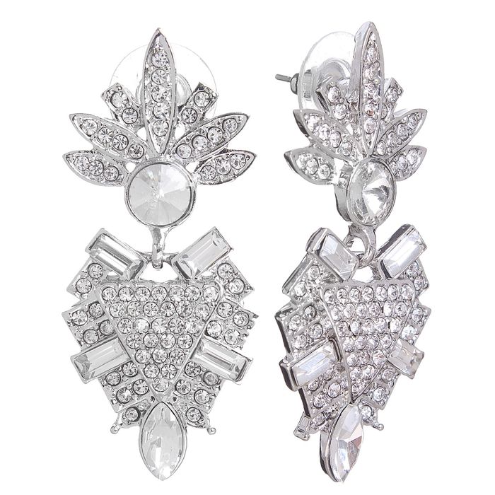 Серьги со стразами "Иллюзия" геометрия, цвет серебряный