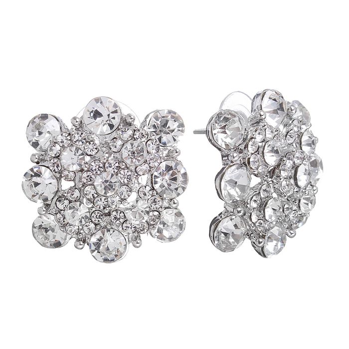 Серьги со стразами "Цветок" сверкающий, цвет серебряный