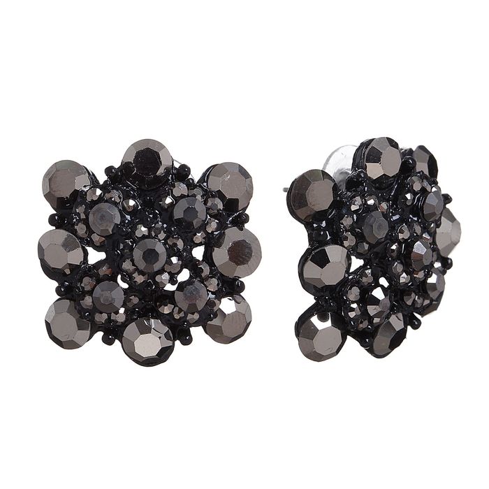 Серьги со стразами "Цветок" сверкающий, цвет серо-черный