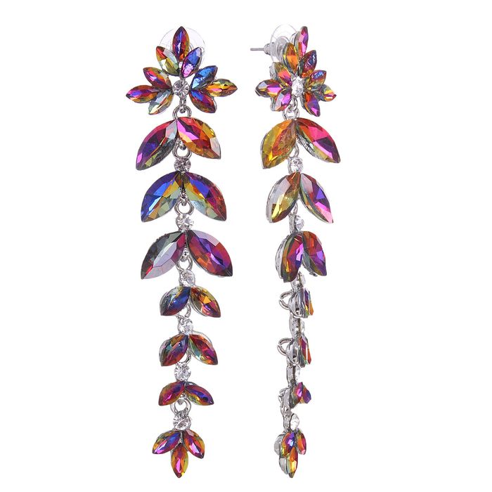 Серьги висячие со стразами "Цветение" лилия, цветной в серебре