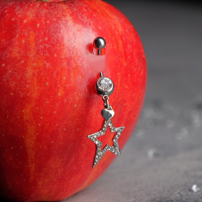 Пирсинг в пупок "Банан - звездочка", цвет белый, фасовка 6 шт