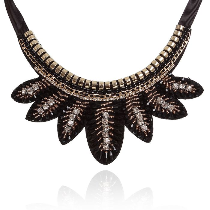 Колье "Вечернее настроение", листья, цвет черно-золотой