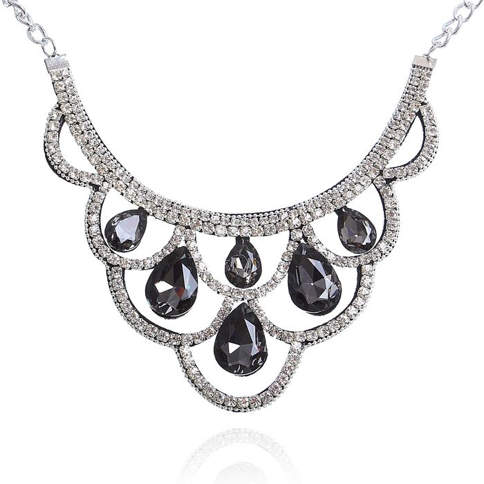 Колье "Искристый вечер", капель, цвет серо-белый