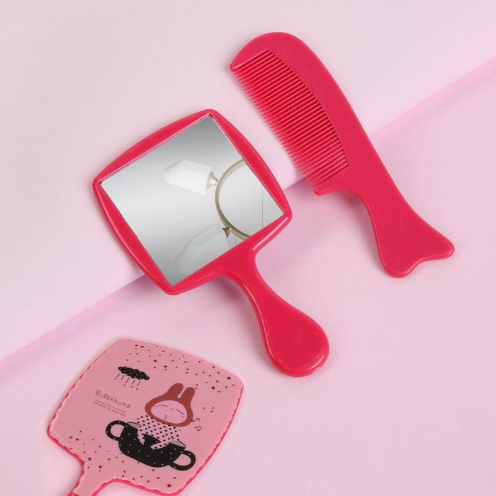 Набор 2 предмета: расчёска с ручкой, зеркало, 11см, цвет МИКС