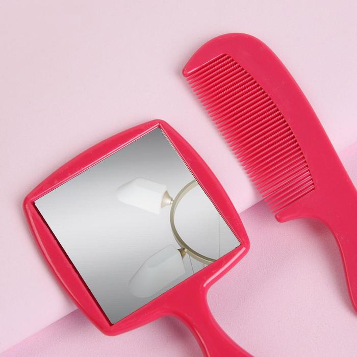Набор 2 предмета: расчёска с ручкой, зеркало, 11см, цвет МИКС