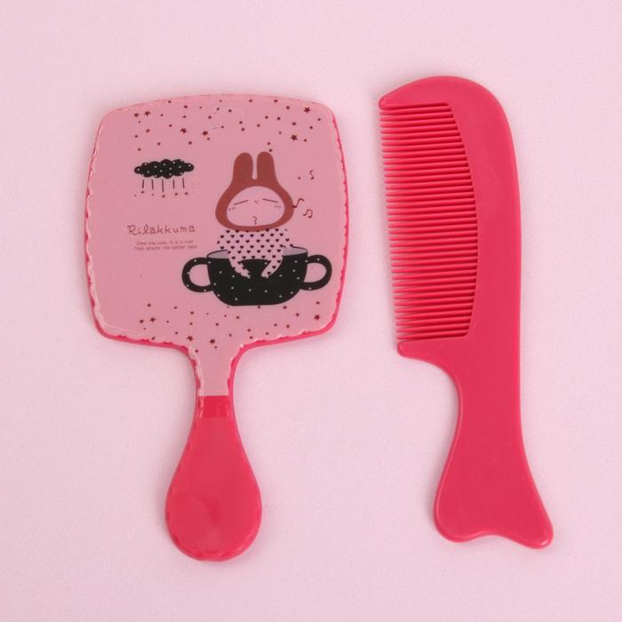 Набор 2 предмета: расчёска с ручкой, зеркало, 11см, цвет МИКС