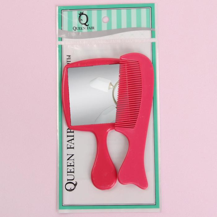 Набор 2 предмета: расчёска с ручкой, зеркало, 11см, цвет МИКС