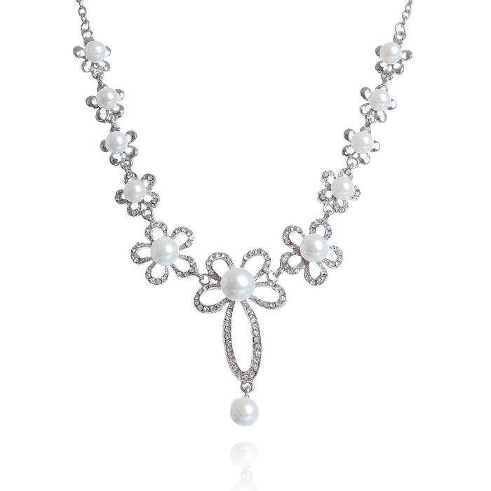 Колье "Жемчужина" цветочки, цвет белый в серебре