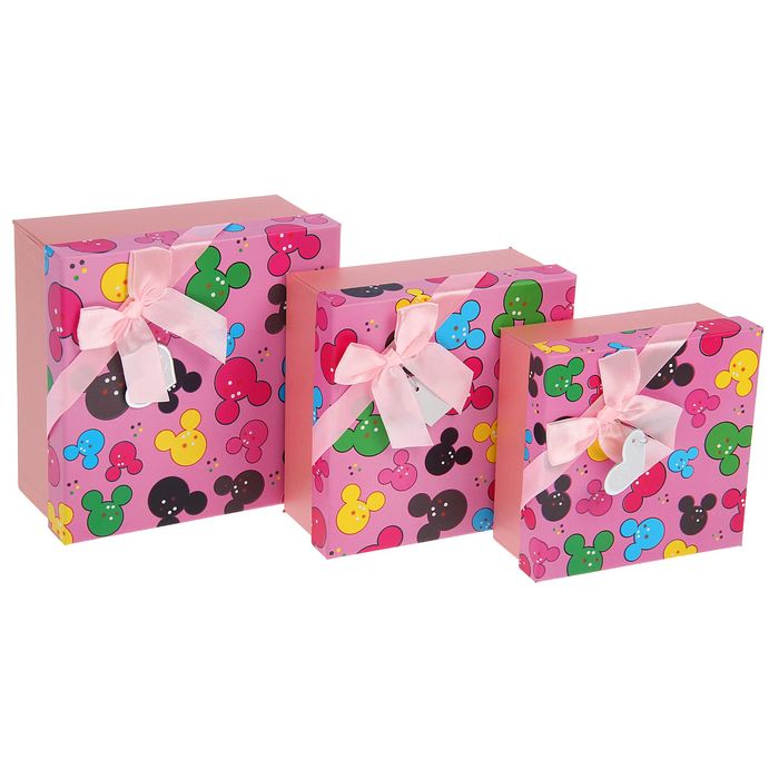 Набор коробок 3в1 "Мышата", розовый, 19,5 х 19,5 х 9 - 15,5 х 15,5 х 6,5 см
