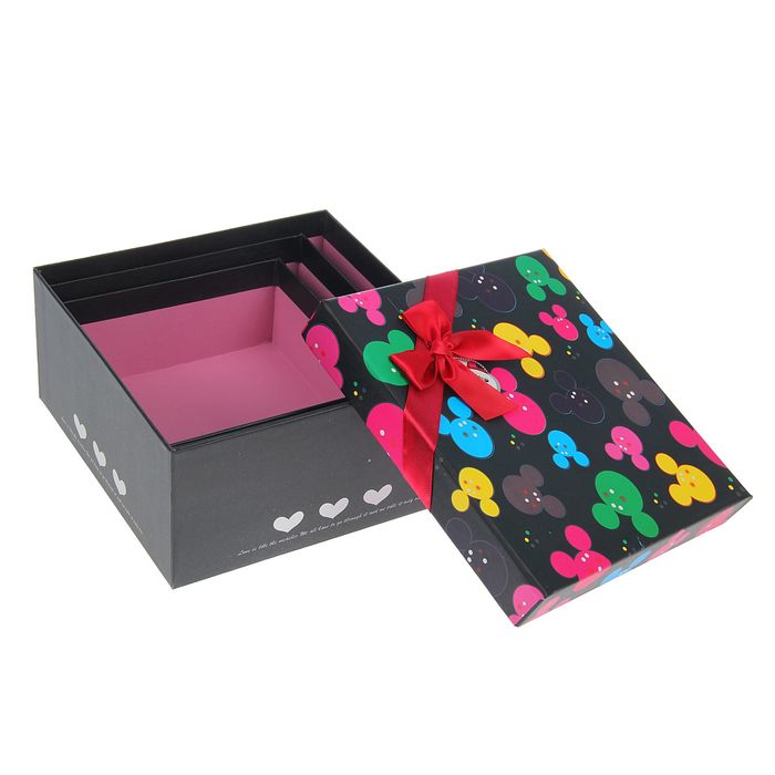 Набор коробок 3в1 "Мышата", чёрный ,19,5 х 19,5 х 9 - 15,5 х 15,5 х 6,5 см