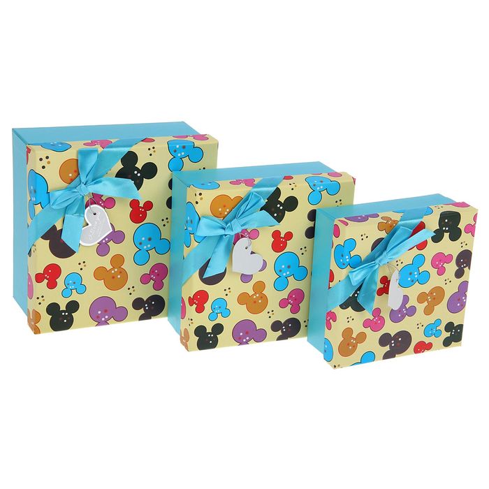 Набор коробок 3в1 "Мышата", жёлтый, 19,5 х 19,5 х 9 - 15,5 х 15,5 х 6,5 см