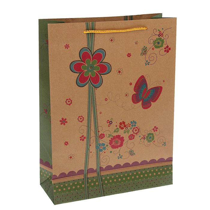 Пакет крафт "Бабочки", 15 х 6 х 20 см
