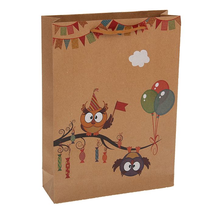 Пакет крафт "Совы", 15 х 6 х 20 см