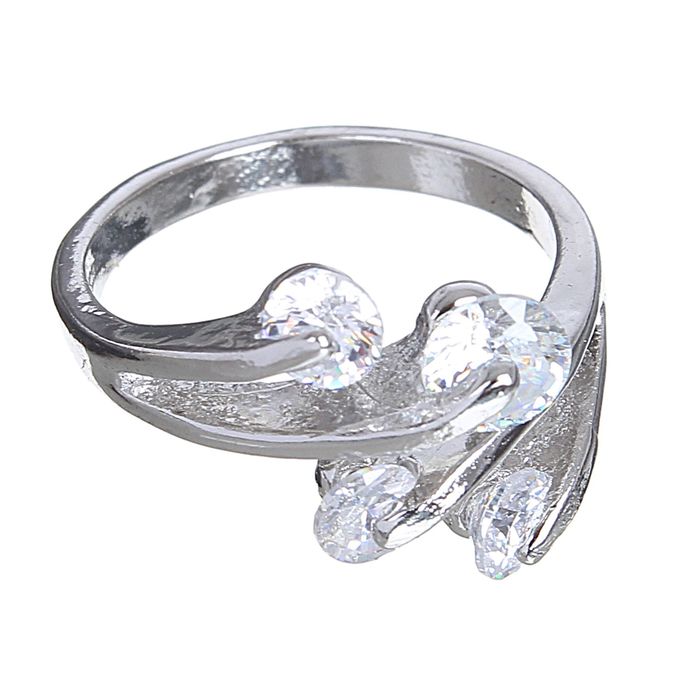 Кольцо "Циркон" ветви, круги, цвет белый в серебре, безразмерное