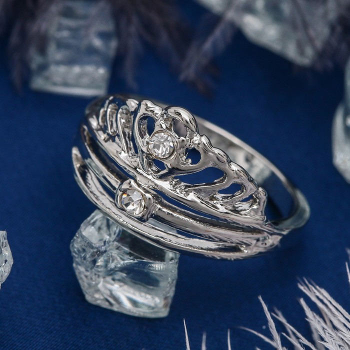 Кольцо "Циркон" корона принцессы, цвет белый в серебре, размер 17,18,19 МИКС