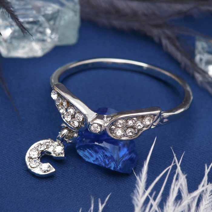 Кольцо "Бабочка" с подвеской, цвет белый в серебре, размер 17,18,19 микс