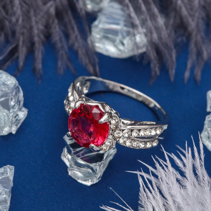 Кольцо "Элегантность", круг, цвет розовый в серебре, размер 17,18,19 микс