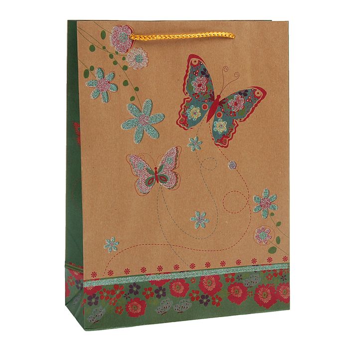 Пакет крафт "Бабочки", 24 х 9 х 33 см