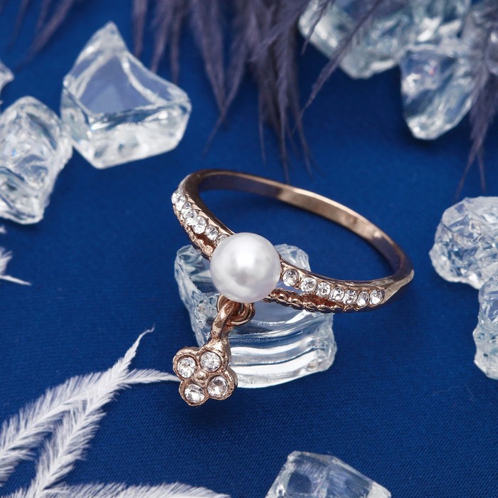 Кольцо "Жемчужина" с подвеской, цвет белый в золоте, размер 17,18,19 микс