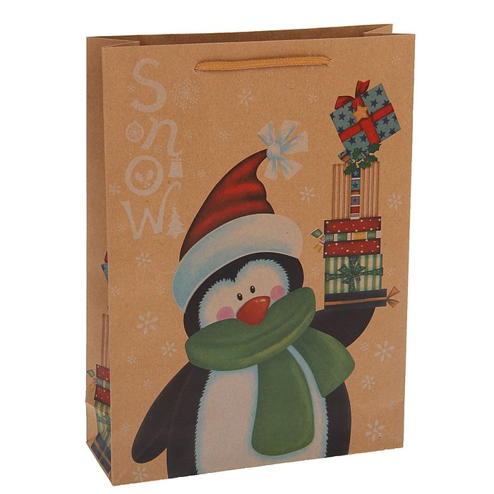 Пакет крафт "Пингвин", 24 х 33 х 9 см