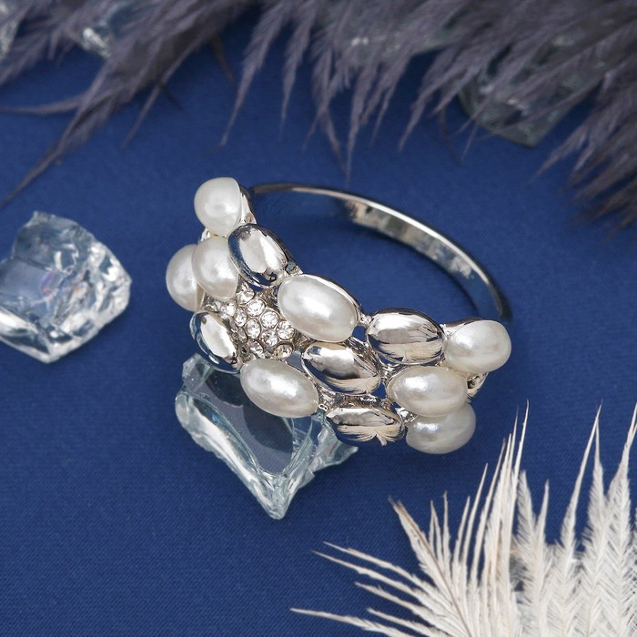 Кольцо "Переплетение" объемное, цвет белый в серебре, размер 17,18,19 МИКС