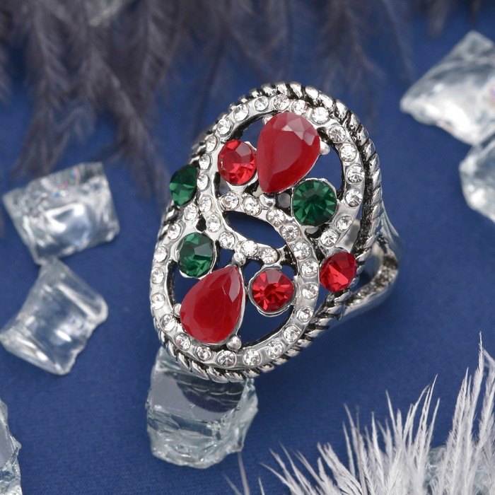 Кольцо "Сплетение колец" круги, цветное в серебре, размер 17,18,19 микс