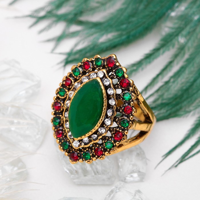 Кольцо "Царское" эллипс, цветное в чернёном золоте, размер 17,18,19 микс