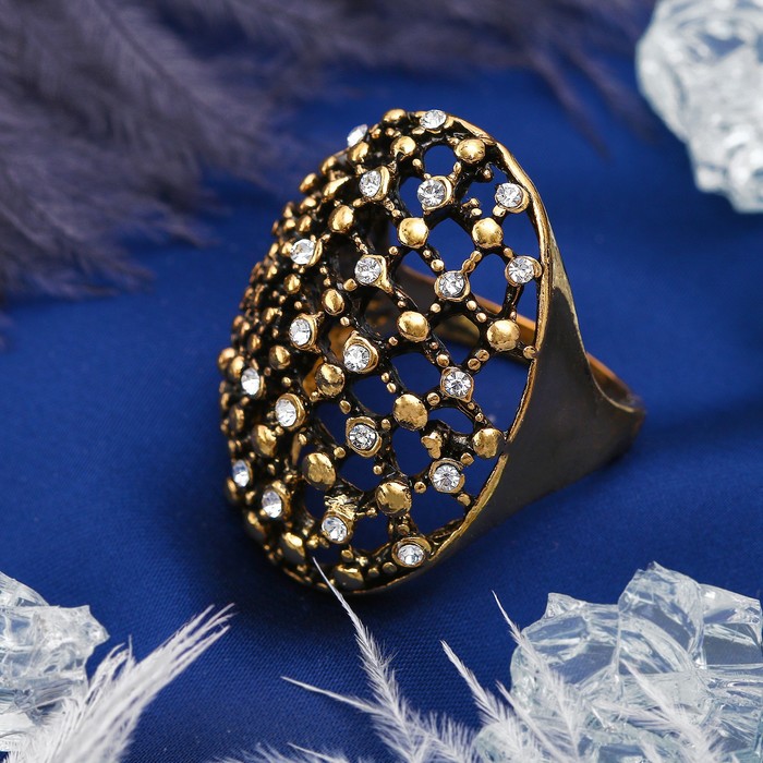 Кольцо "Переплет" овал, цвет белый в чернёном золоте, размер 17,18,19 МИКС