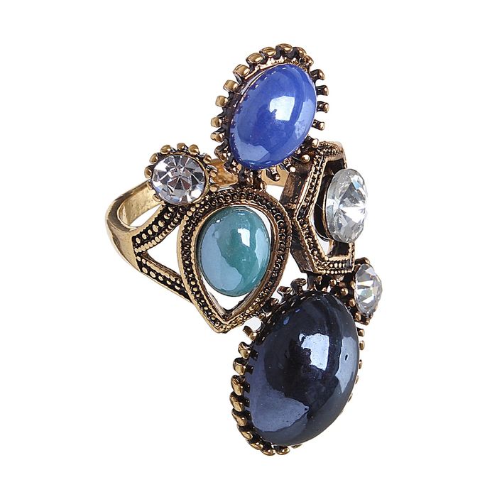 Кольцо "Абстракция" грациозная, цвет серо-зеленый в чернёном золоте, размер 17,18,19 микс