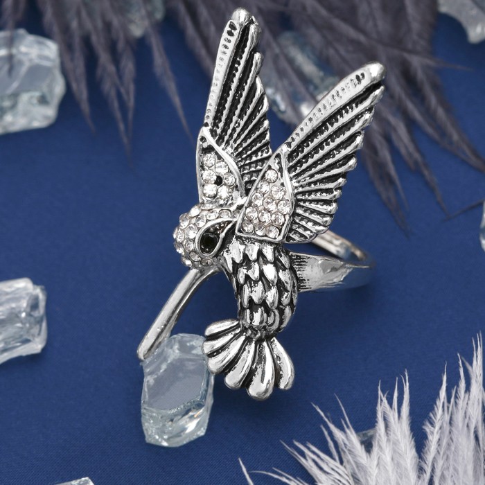 Кольцо "Колибри", цвет белый в серебре, размер 17,18,19 микс