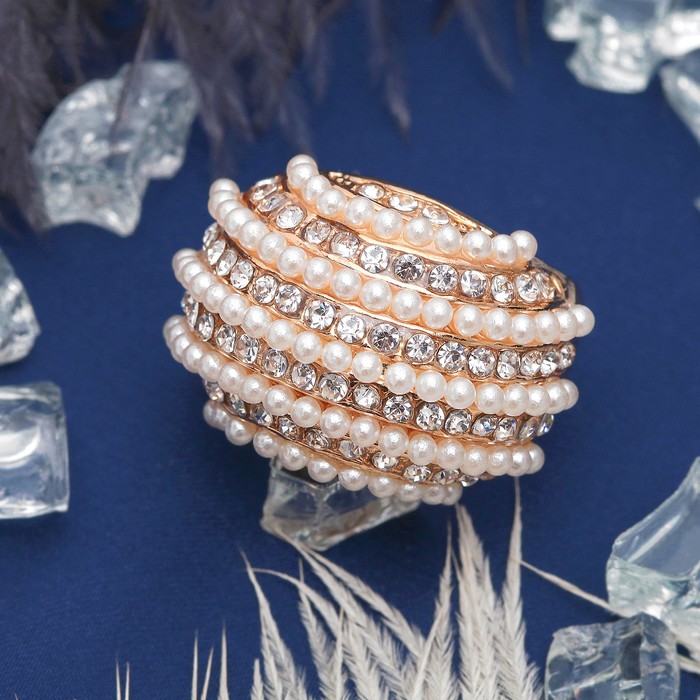 Кольцо "Классика" в полосочку, цвет белый в золоте, размер 17,18,19 микс