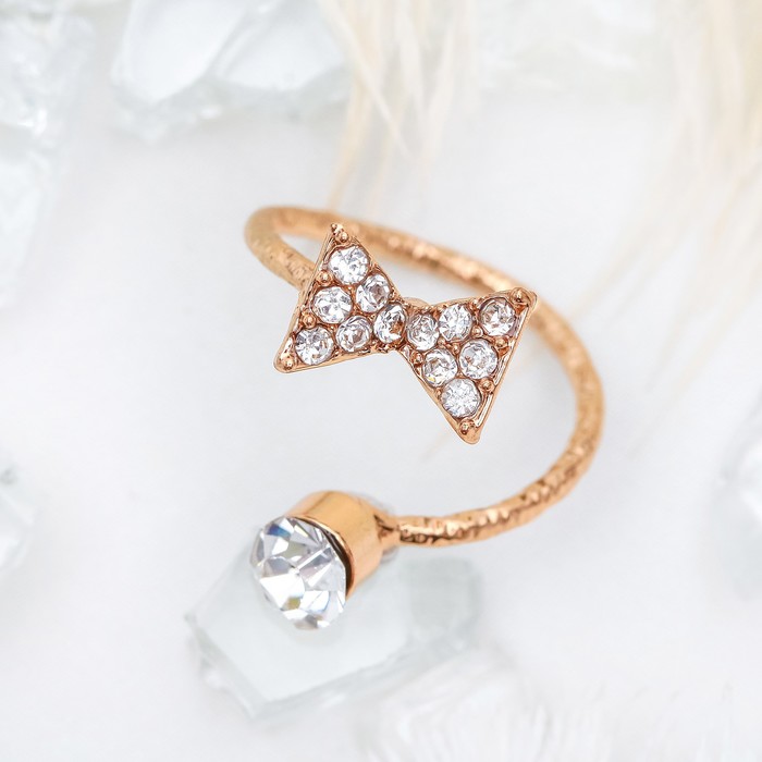 Кольцо на фалангу "Бантик", цвет белый в золоте, безразмерное