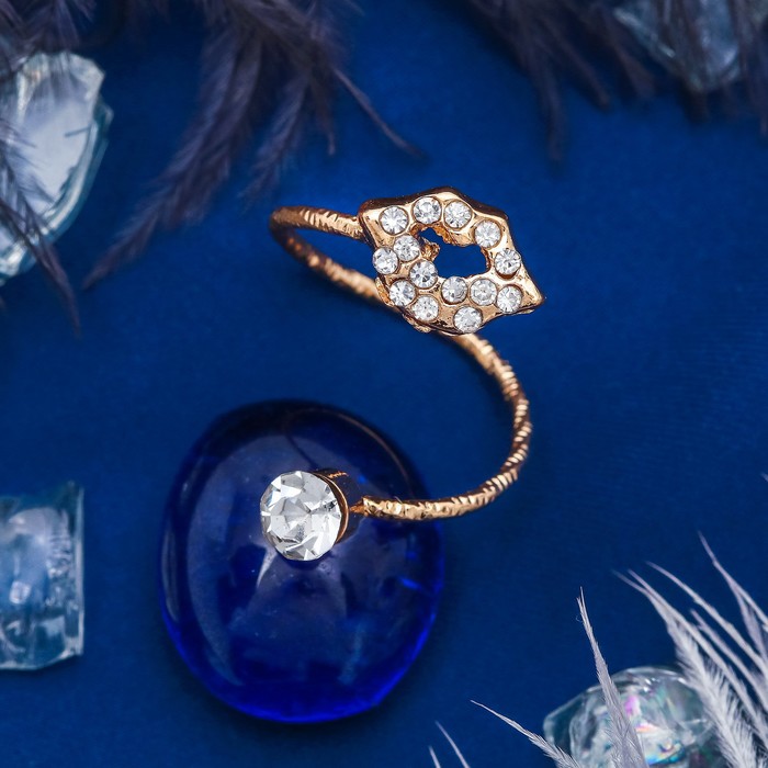 Кольцо на фалангу "Губы", цвет белый в золоте, безразмерное