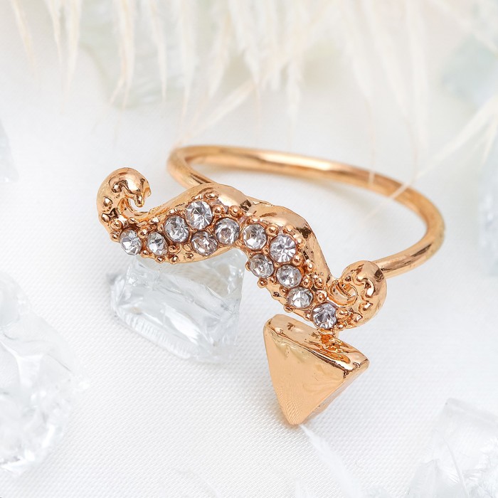 Кольцо на фалангу "Усы", цвет белый в золоте, безразмерное