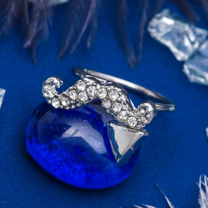 Кольцо на фалангу "Усы", цвет белый в серебре, безразмерное