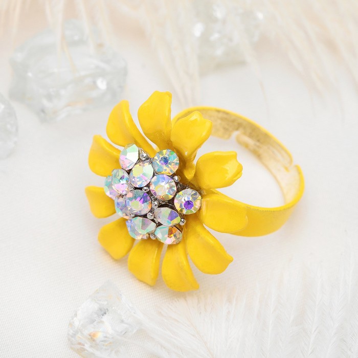 Кольцо "Цветок" герберы, цвет желто-радужный, безразмерное