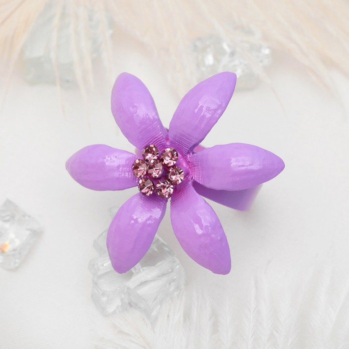 Кольцо "Цветок" нарцисс, цвет сиреневый, безразмерное