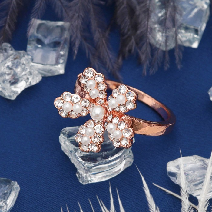 Кольцо "Цветок" жемчужная ромашка, цвет белый в золоте, размер 17, 18, 19 МИКС