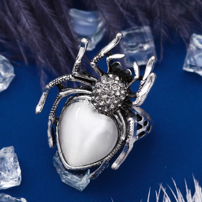 Кольцо "Тарантул", цвет белый в черненом серебре, размер 17, 18, 19 МИКС