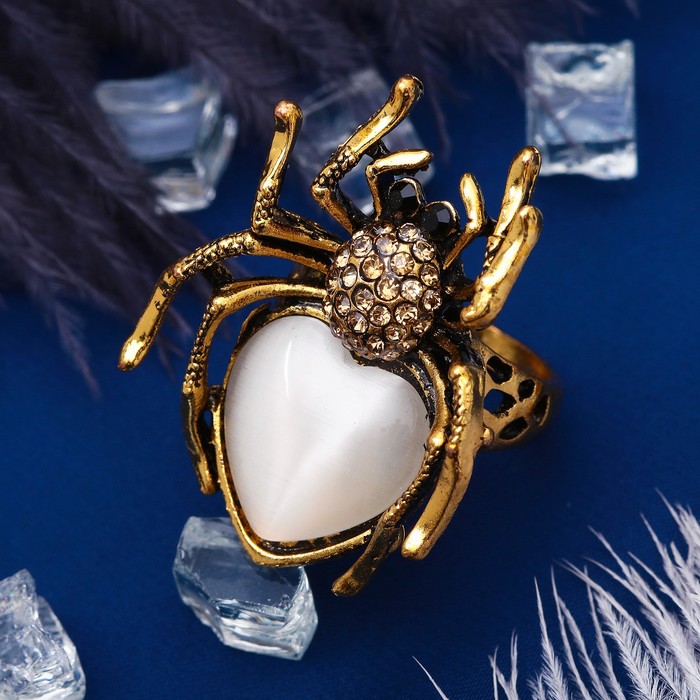 Кольцо "Тарантул", цвет белый в черненом золоте, размер 17, 18, 19 МИКС