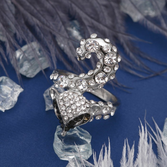 Кольцо "Лиса", цвет черно-белый в серебре, размер 17, 18, 19 МИКС