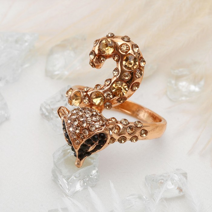 Кольцо "Лиса", цвет черно-белый в золоте, размер 17, 18, 19 МИКС