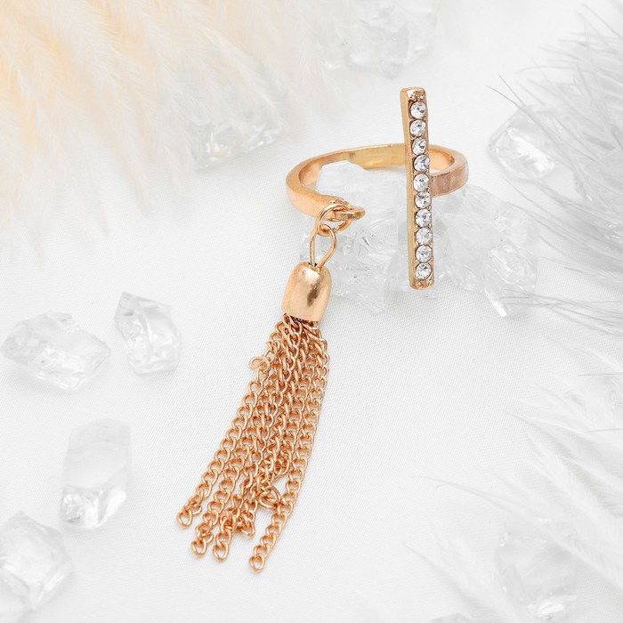 Кольцо "Кисть", форма прямоугольник, цвет белый в золоте, безразмерное